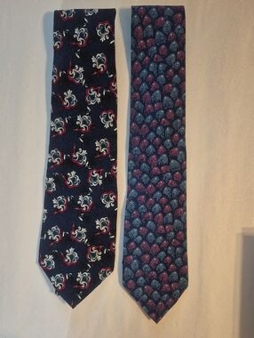 Dior & Givenchy Navy Silk Tie Set with Red, White and Blue Patterns
